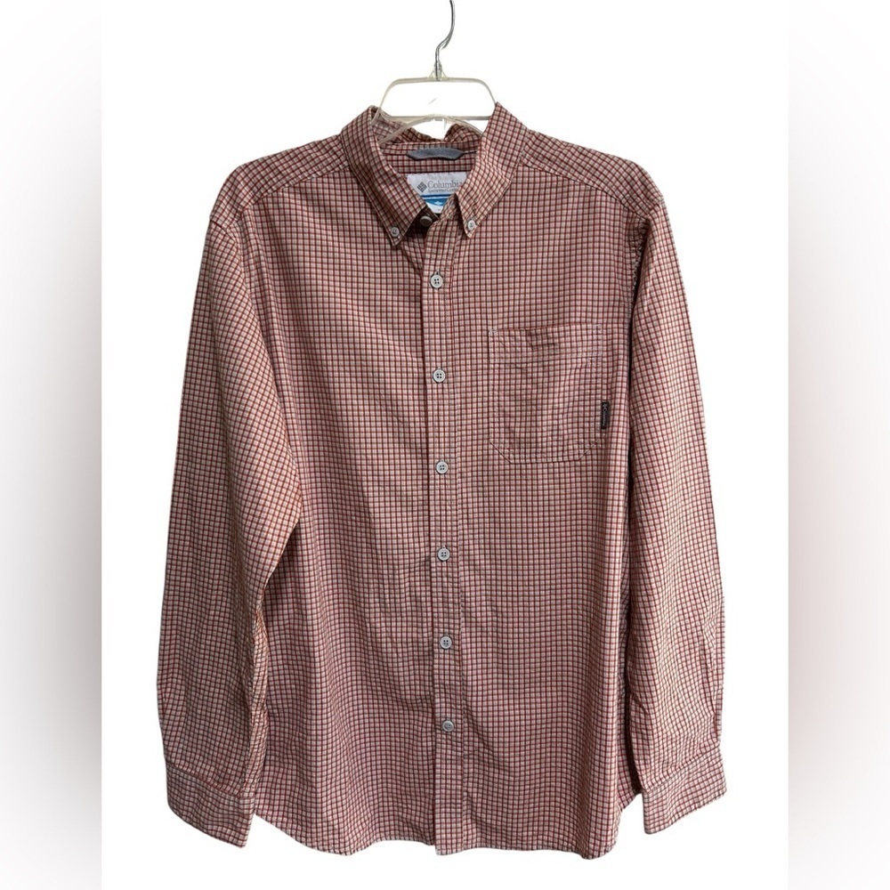 Columbia Mens Button Down Shirt size medium Red Gray Check Long Sleeve - Picture 1 of 5